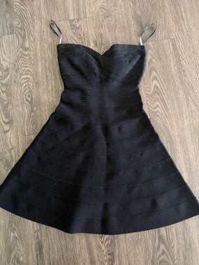 Herve Leger Black Strapless Bandage Fit-and-Flare Mini Dress